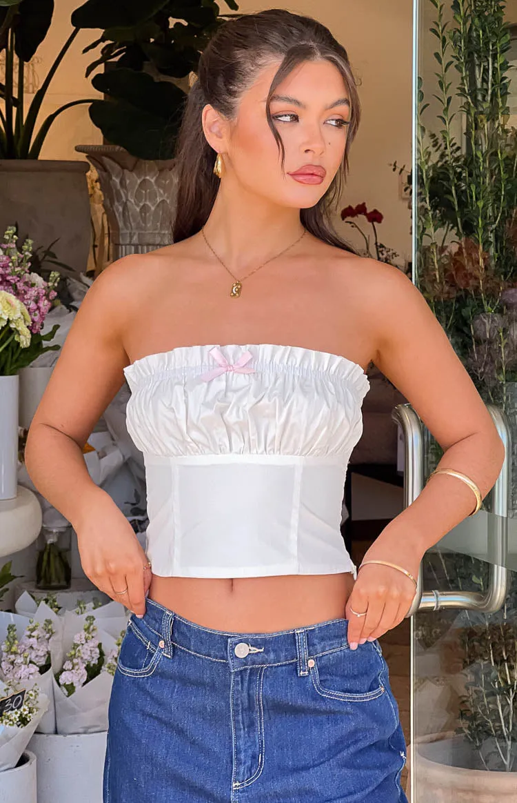 Cherise White Strapless Crop Top