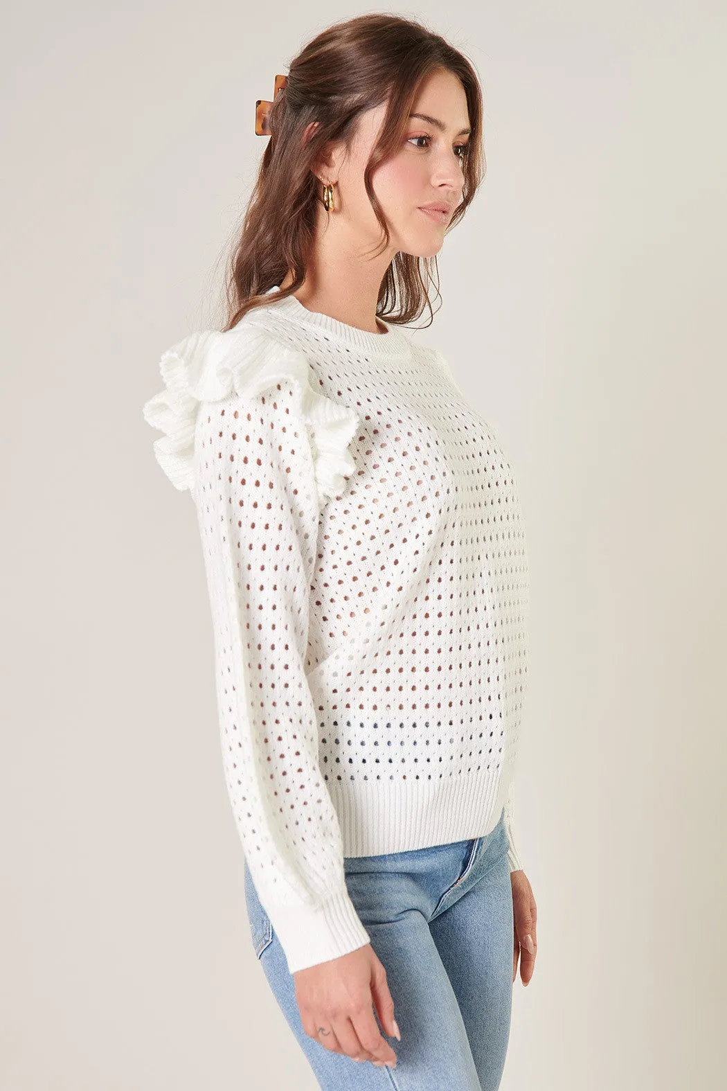 Chesapeake Pointelle Ruffle Detail Sweater