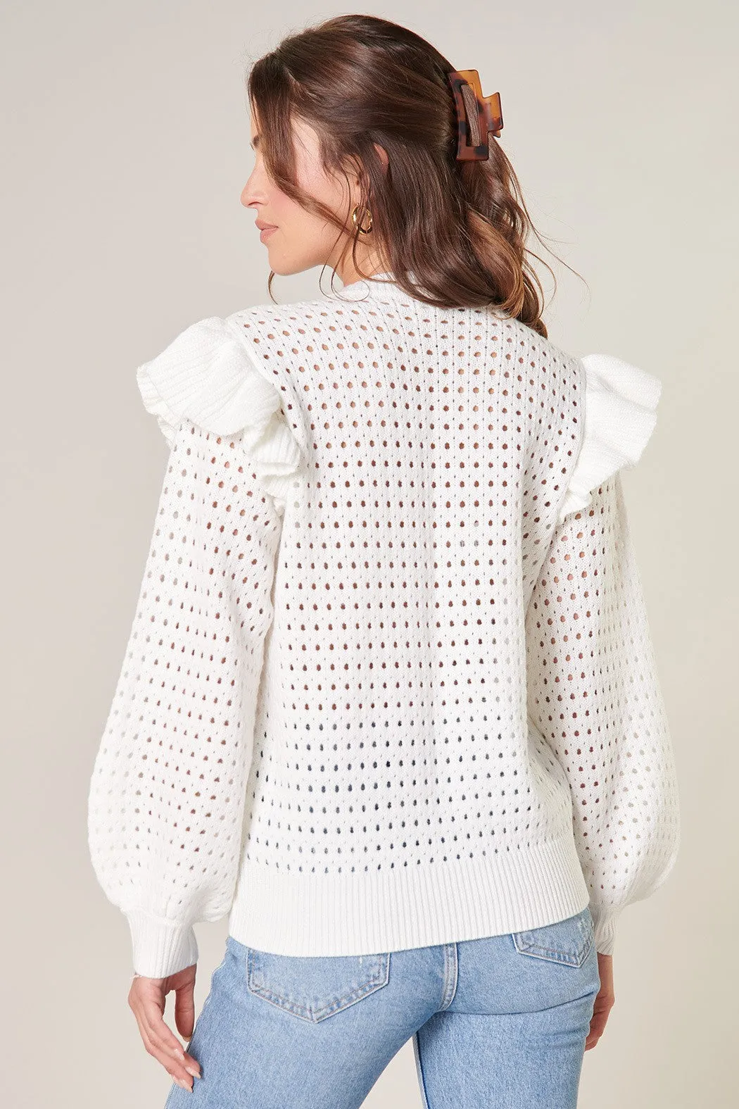 Chesapeake Pointelle Ruffle Detail Sweater