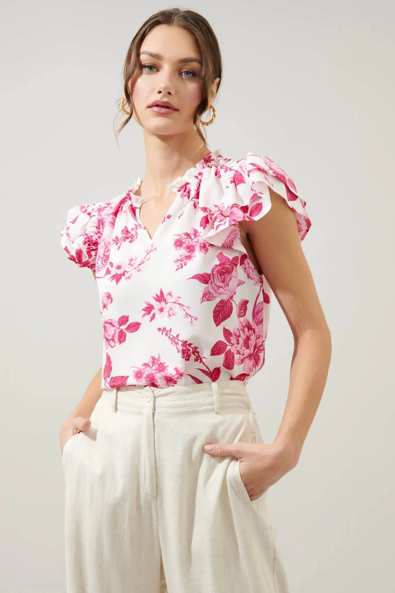 Clarice Floral Bellissima Ruffle Sleeve Top