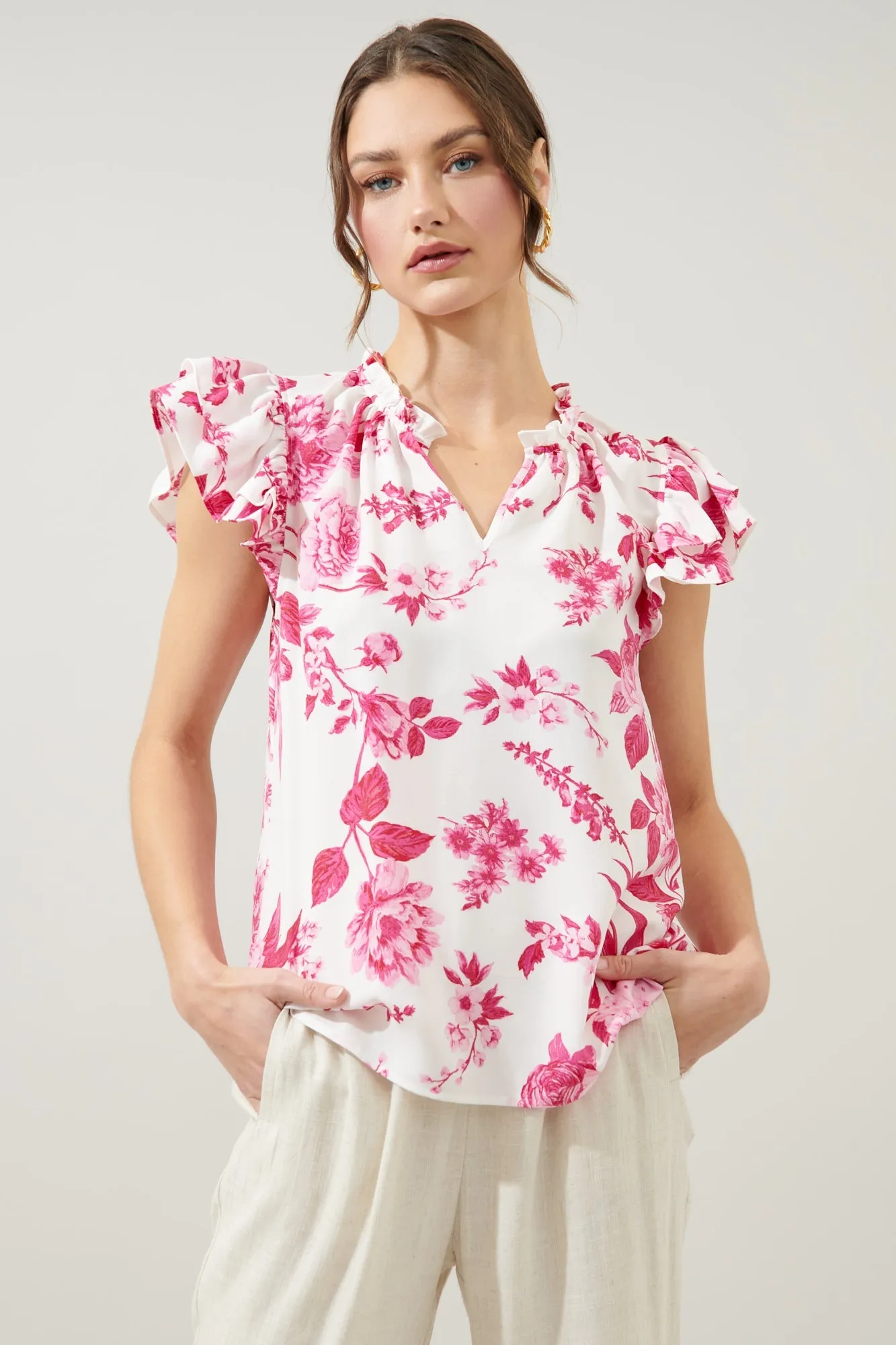 Clarice Floral Bellissima Ruffle Sleeve Top