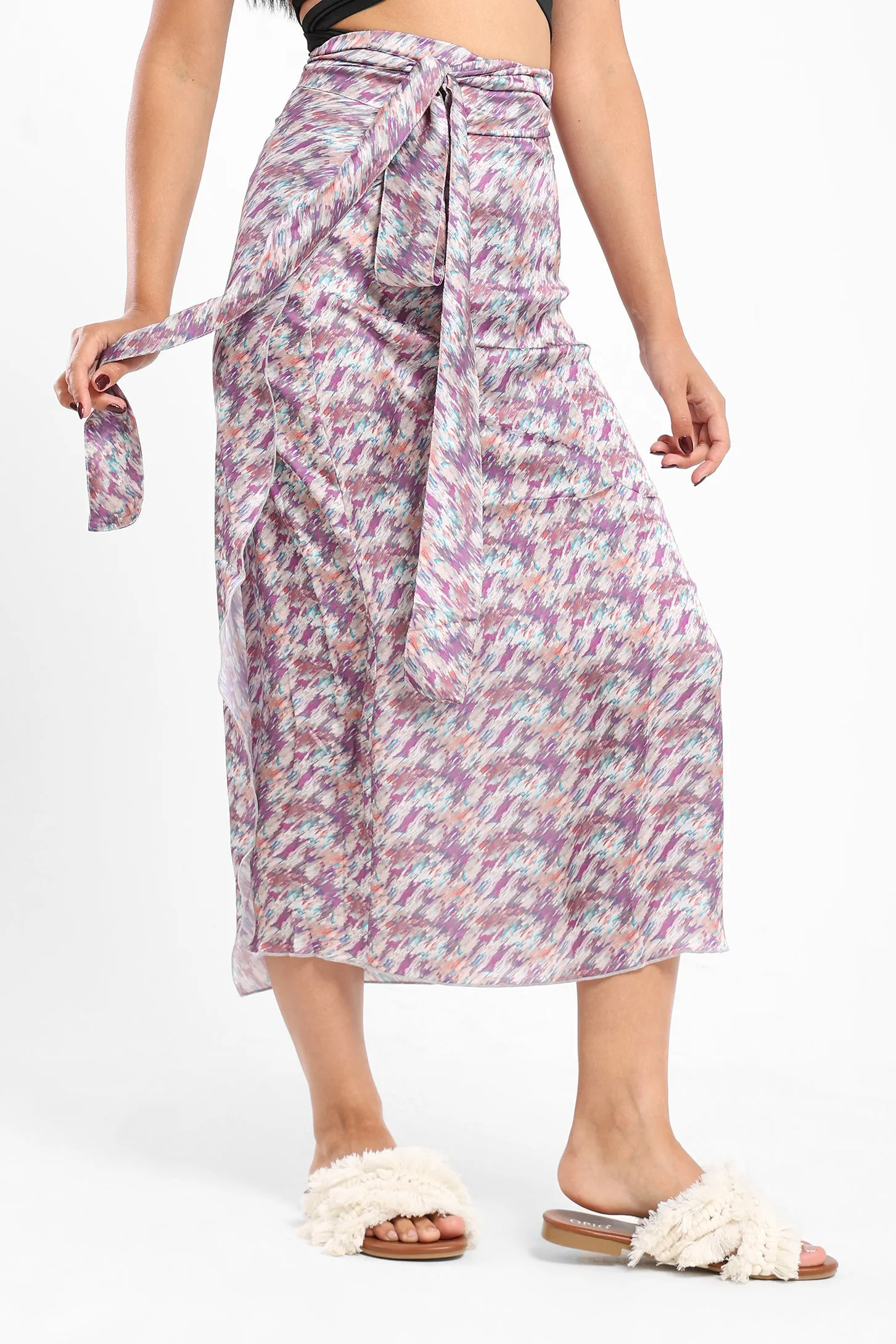 Colorful Satin Wrap Skirt