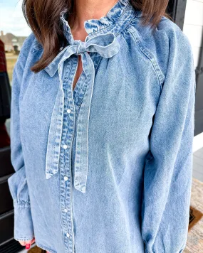 Denim Top with Bow Tie