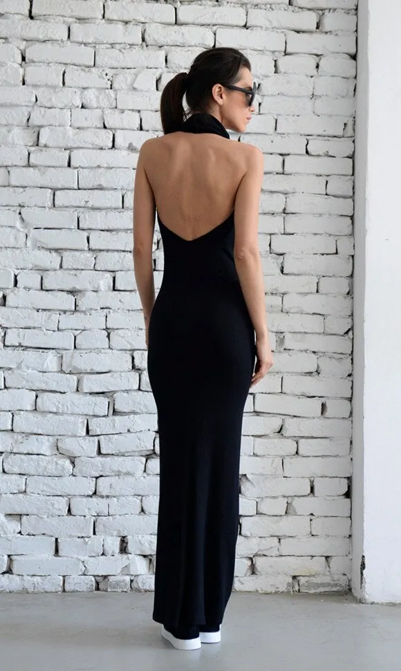 Elegant Backless Black Dress