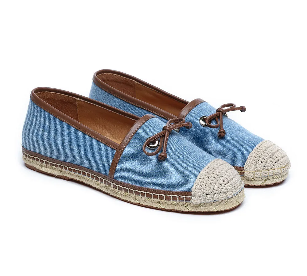 EVERAU® Women Leather Slip-on Bow Flat Espadrilles Esther