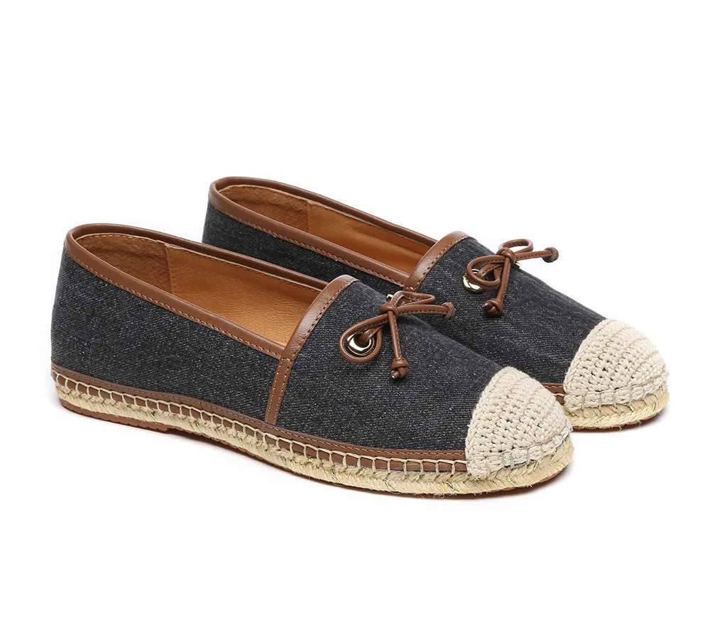 EVERAU® Women Leather Slip-on Bow Flat Espadrilles Esther