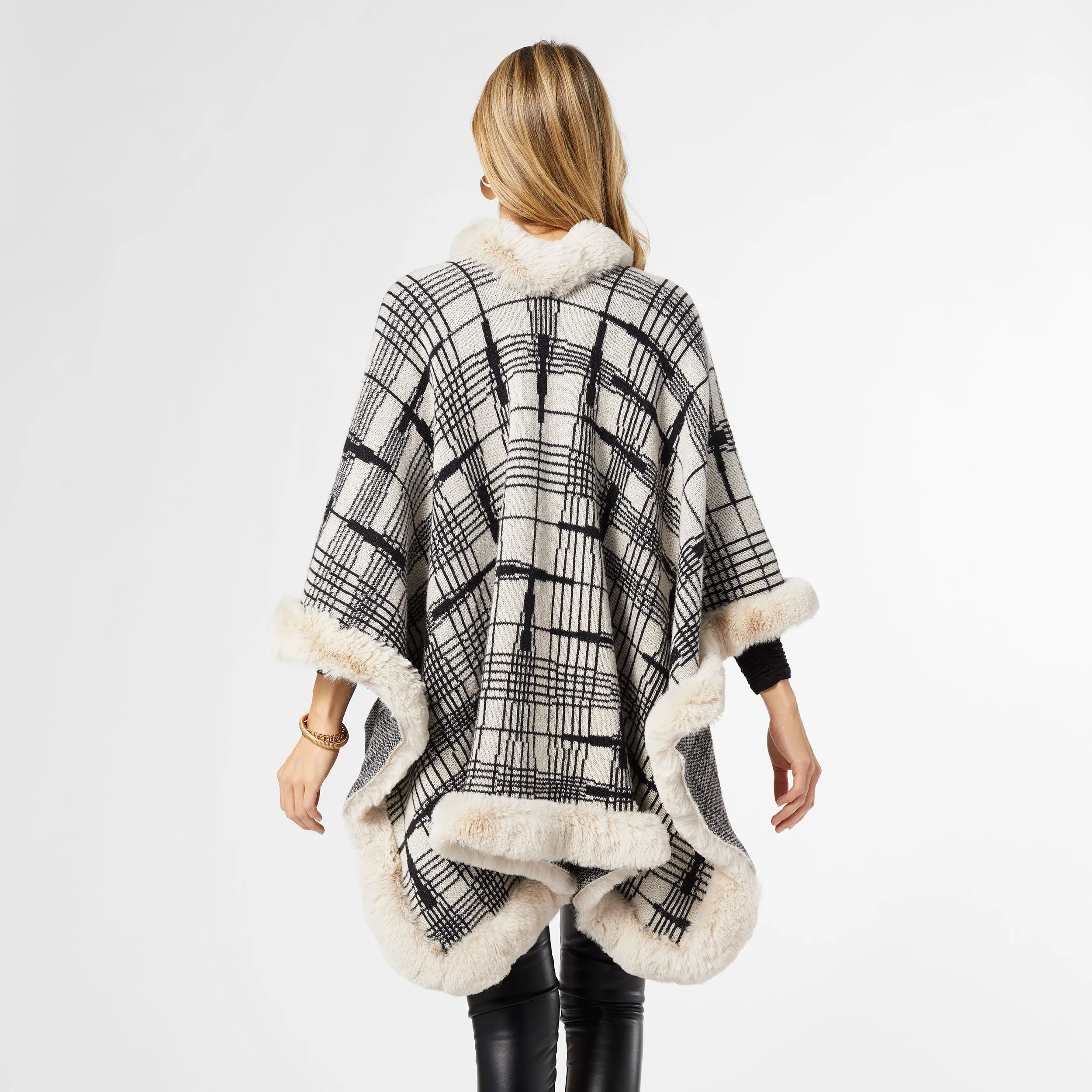 Everleigh Wrap with Faux Fur Trim - Cream/Black