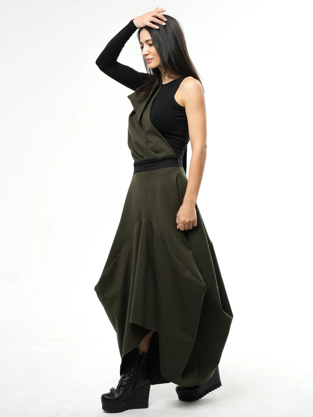 Extravagant Pinafore Skirt In Khaki