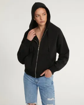 Finley Plush Drop Shoulder Zip Front Hoodie in Black