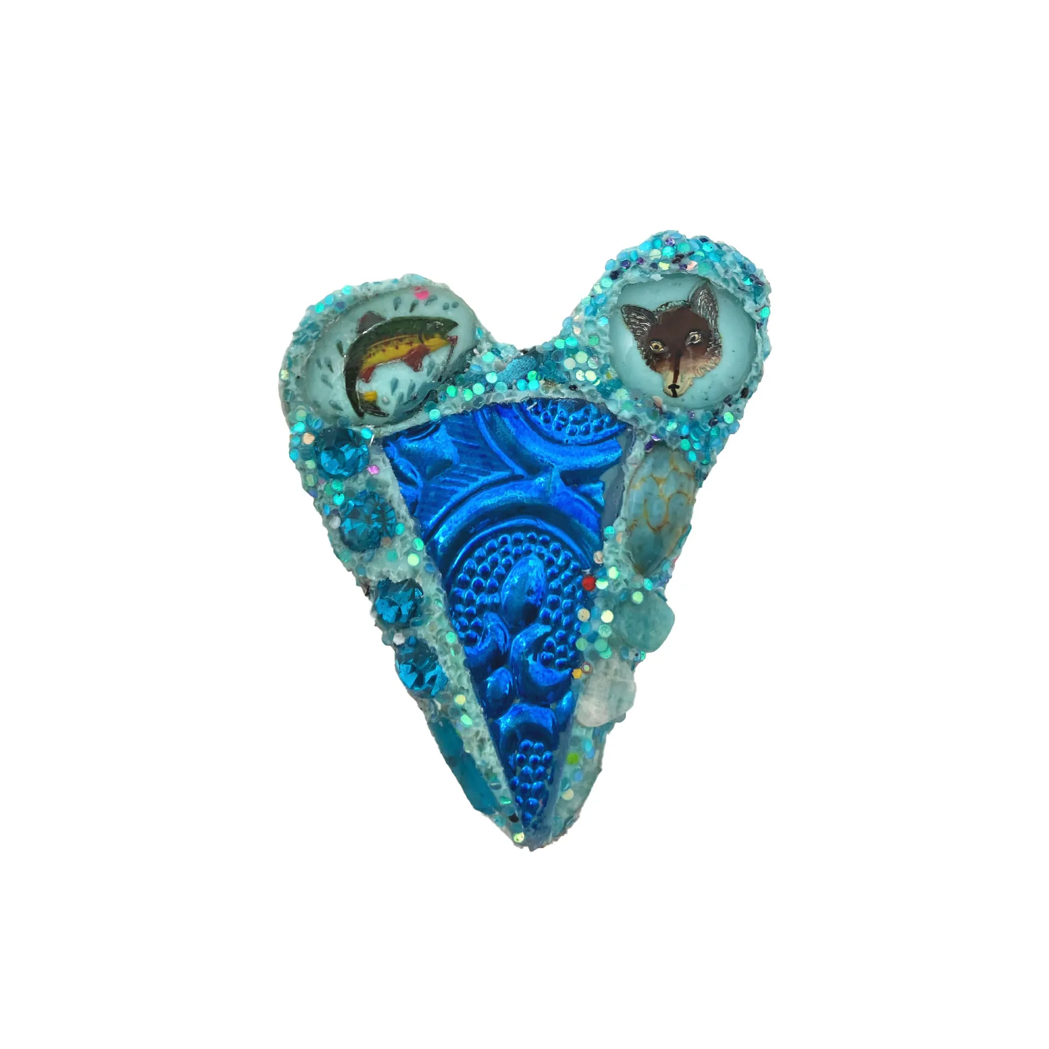 FOX & FISH TURQUOISE HEART BROOCH, 2023