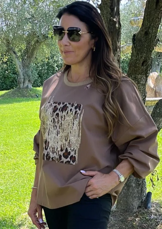 Gianna Light Brown Gold Trim Top