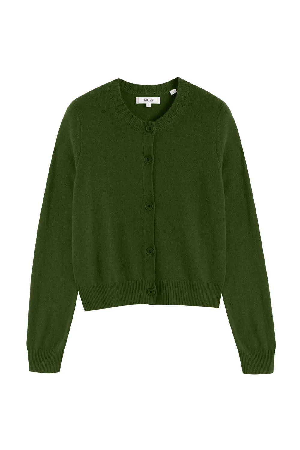 Green Wool-Cashmere Crew Neck Cardigan