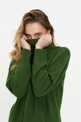 Green Wool-Cashmere Rollneck Sweater