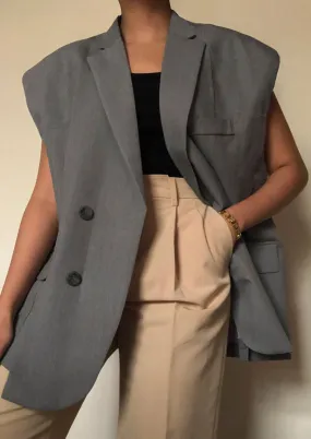 Grey Padded Shoulder Vest Blazer