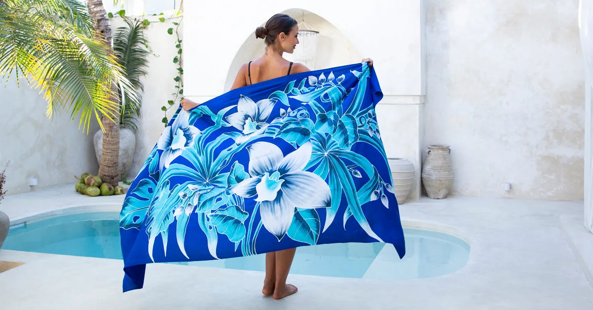 Hand Painted Paleo Sarong Wrap Skirt with Coconut Clip