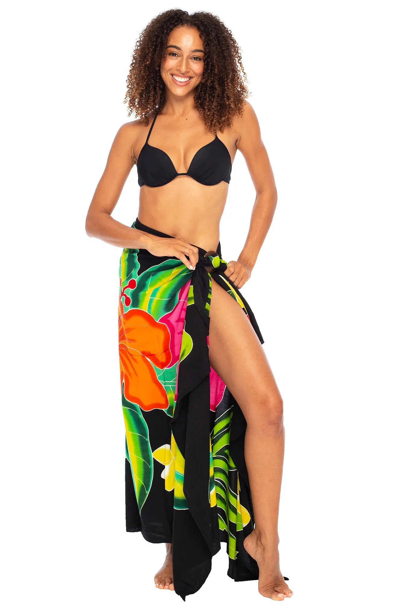 Hand Painted Pareo Sarong Wrap with Coconut Clip