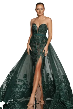 JADORE Sienna Gown with Overskirt JX1067 (Emerald)- RRP $899