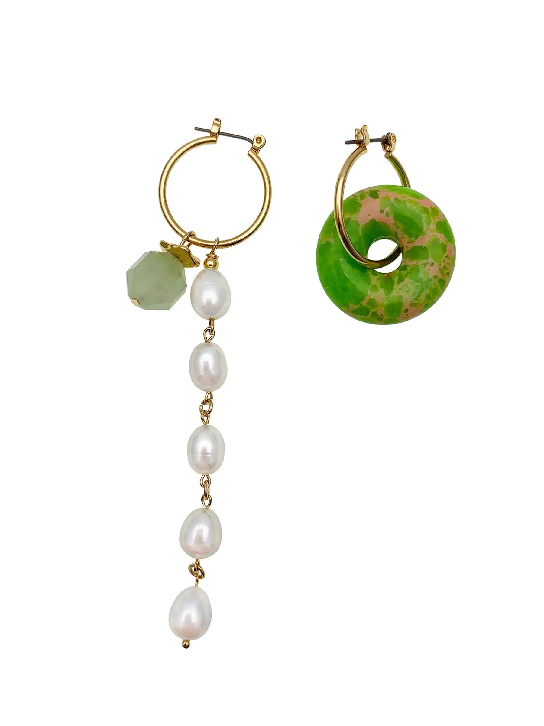 Jasper & Freshwater Pearls Asymmetric Clip On Earrings EE004