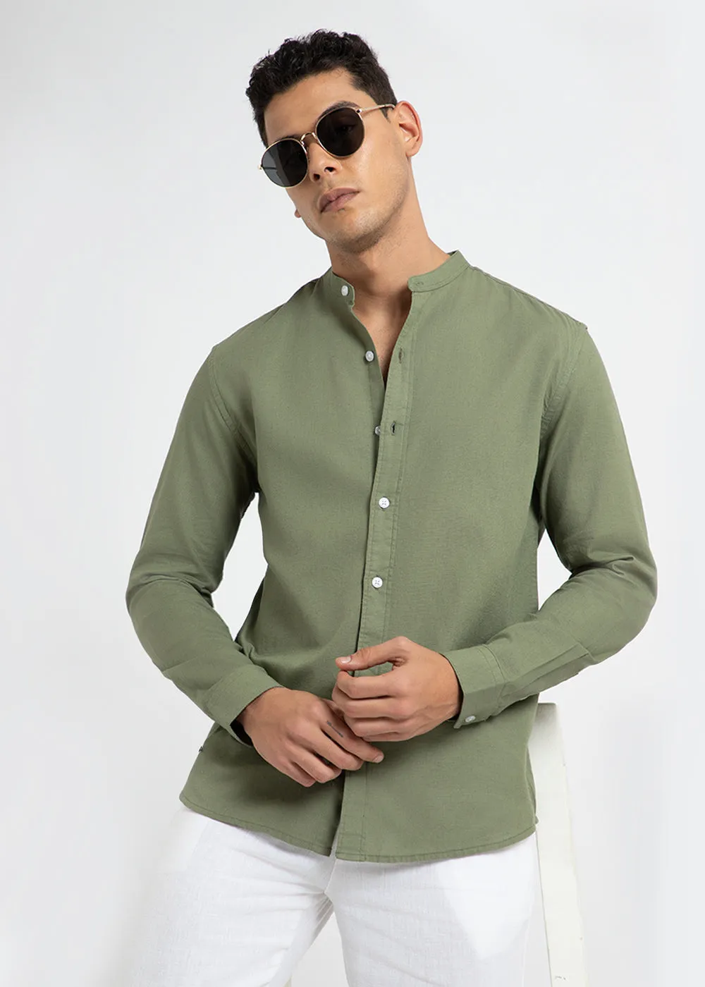 Kelly Green Cotton Linen Shirt