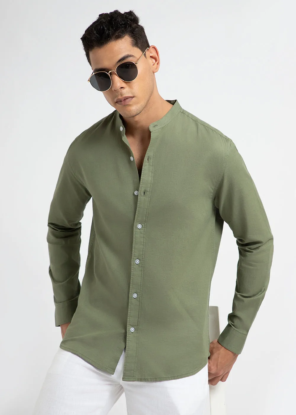 Kelly Green Cotton Linen Shirt