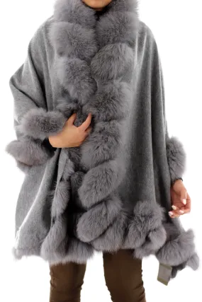 La Fiorentina Plush Fox Trimmed Wrap - Grey