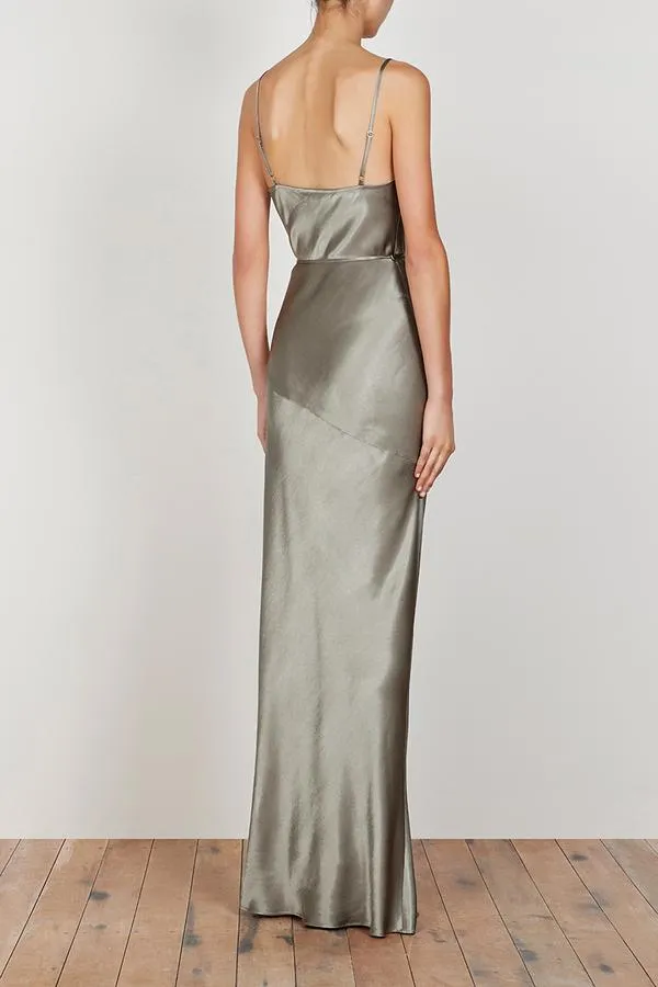 La Lune Bias Cowl Maxi Dress with split - Sage