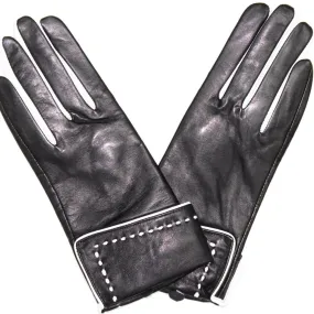 Leather Touch Screen Glove w/ White Stitching