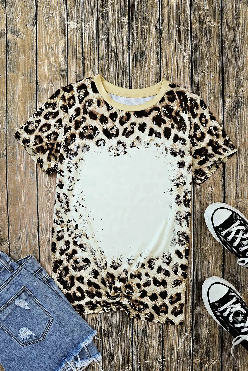 Leopard Bleached O-neck T Shirt