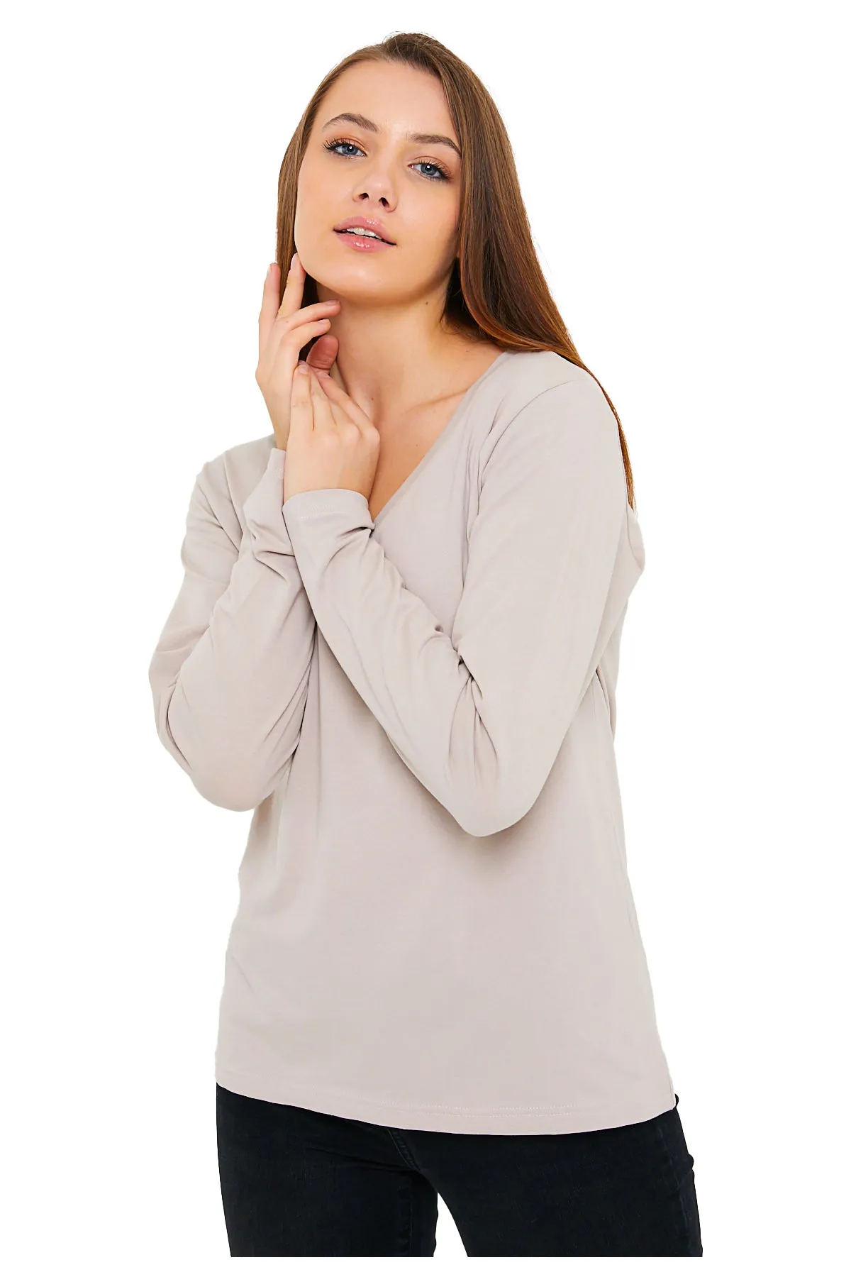 Long Sleeve V-Neck Shirts for Women & Girls - Colorful Pima Cotton