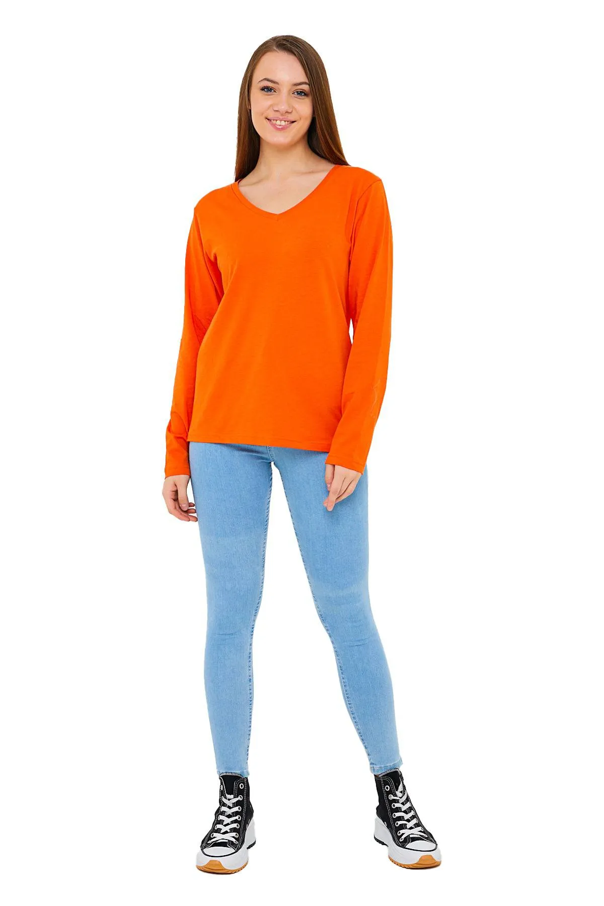 Long Sleeve V-Neck Shirts for Women & Girls - Colorful Pima Cotton