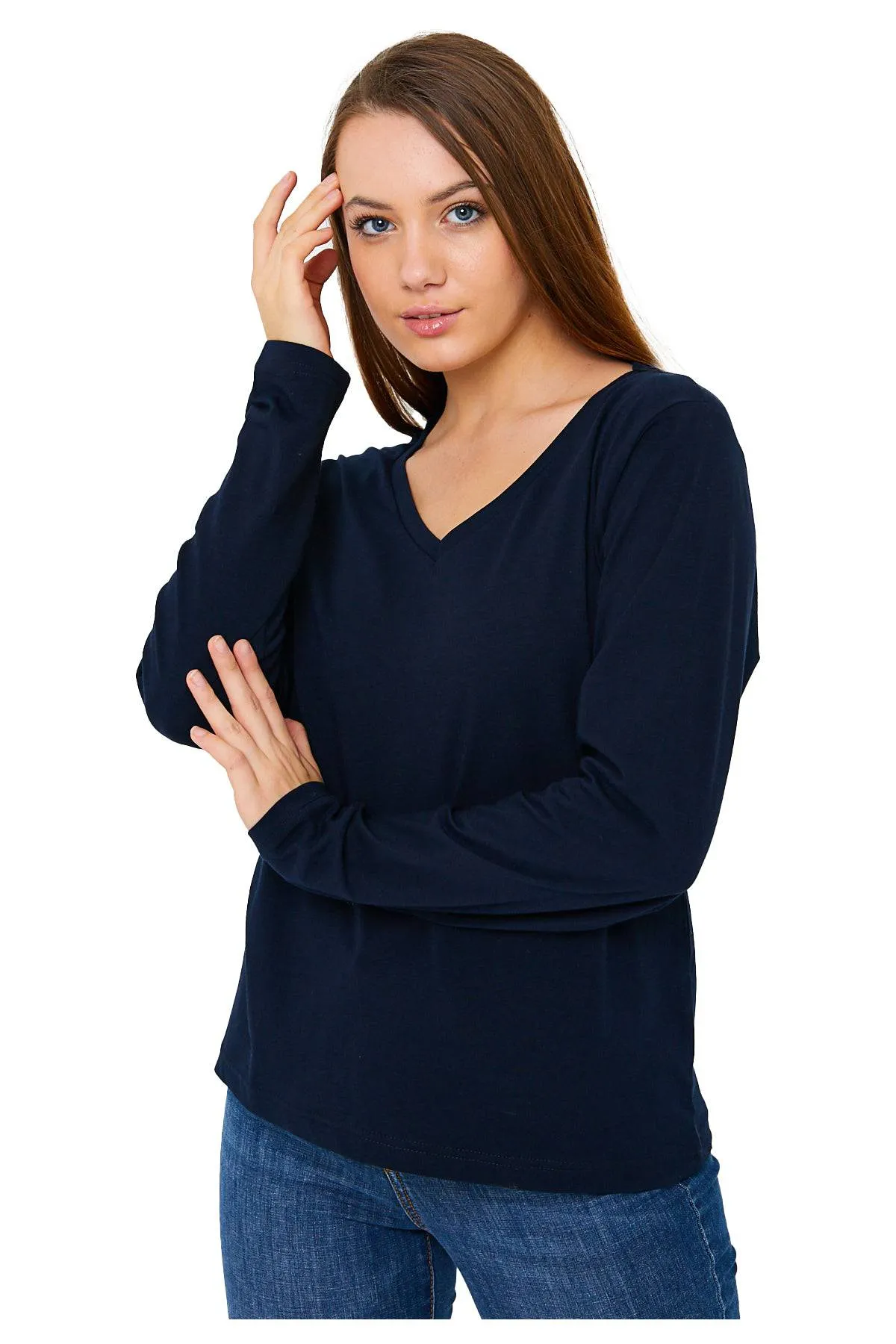 Long Sleeve V-Neck Shirts for Women & Girls - Colorful Pima Cotton