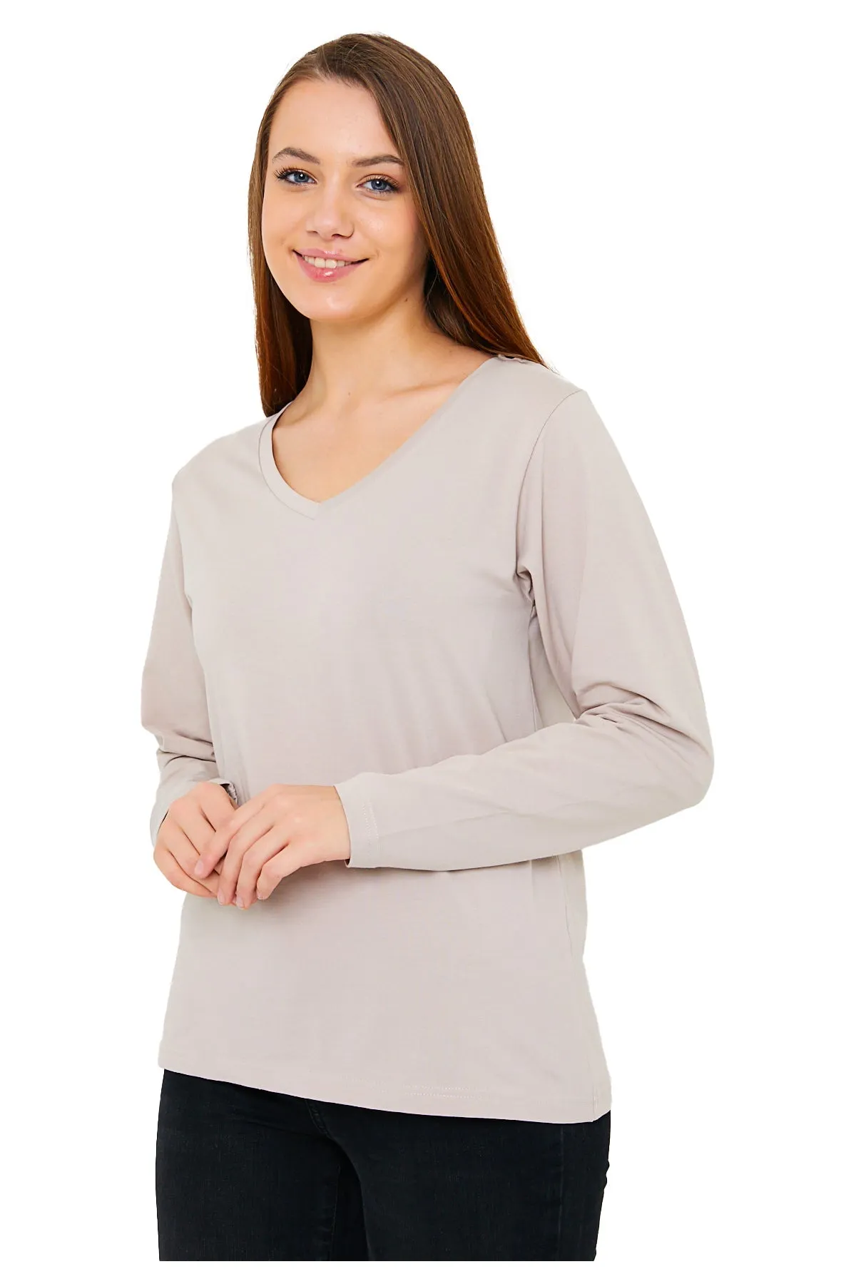 Long Sleeve V-Neck Shirts for Women & Girls - Colorful Pima Cotton