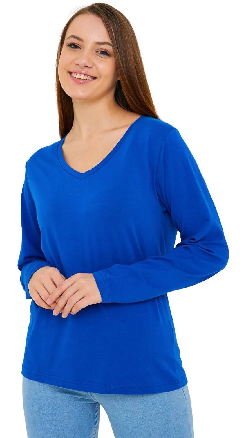 Long Sleeve V-Neck Shirts for Women & Girls - Colorful Pima Cotton