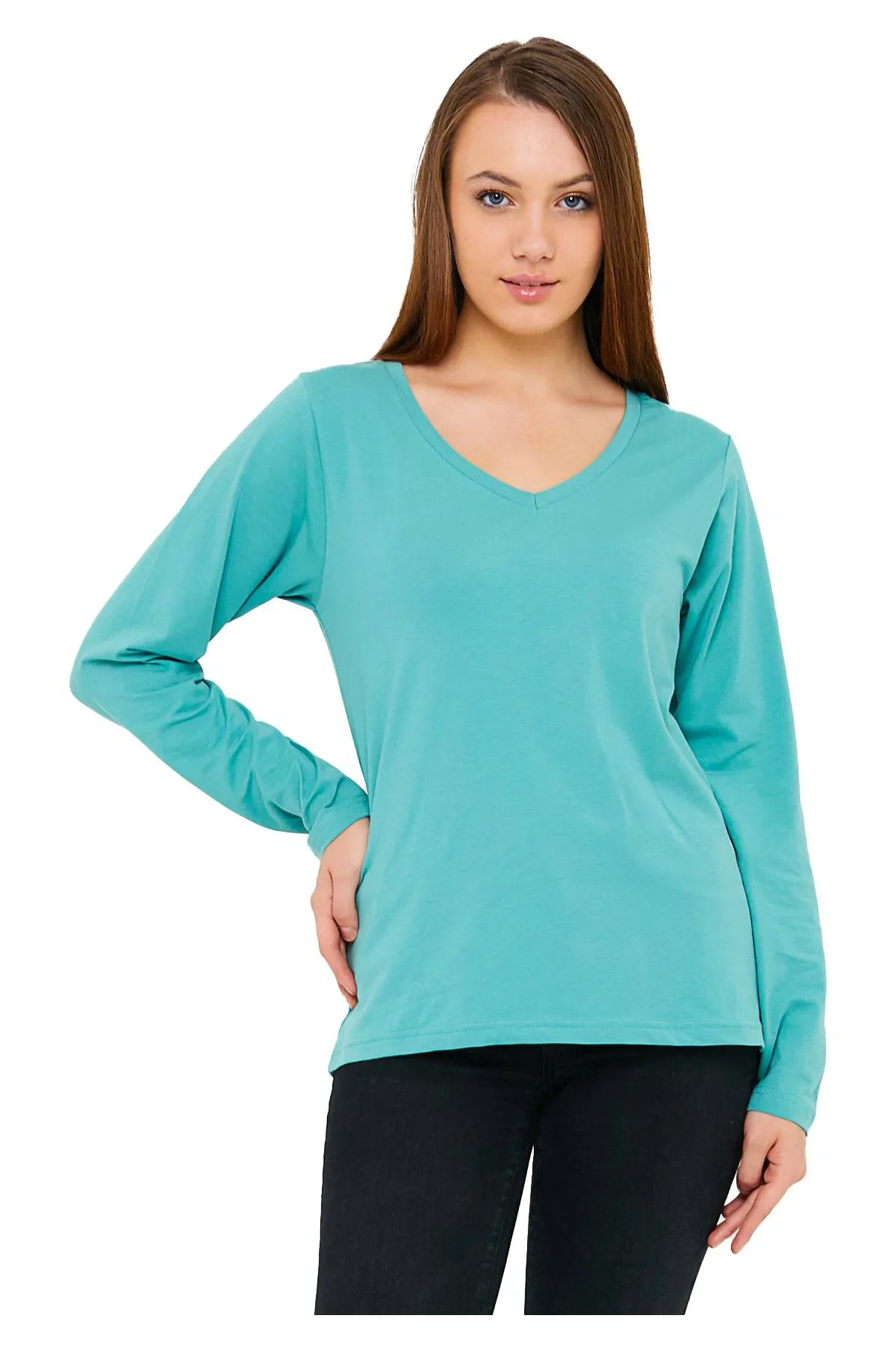 Long Sleeve V-Neck Shirts for Women & Girls - Colorful Pima Cotton