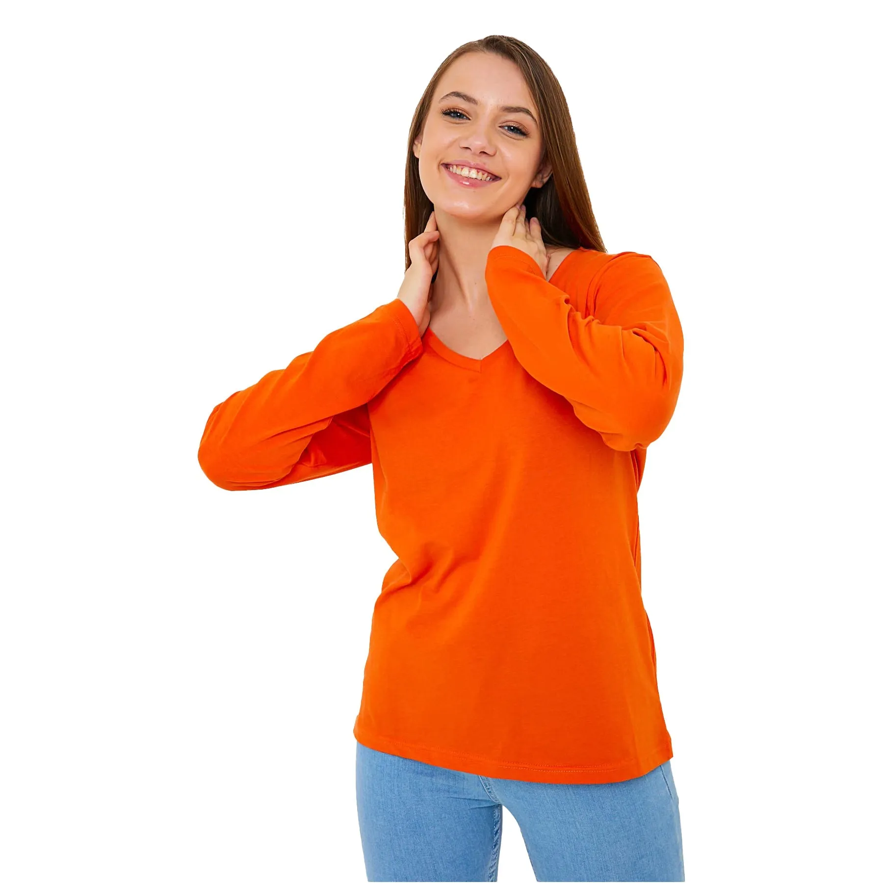 Long Sleeve V-Neck Shirts for Women & Girls - Colorful Pima Cotton