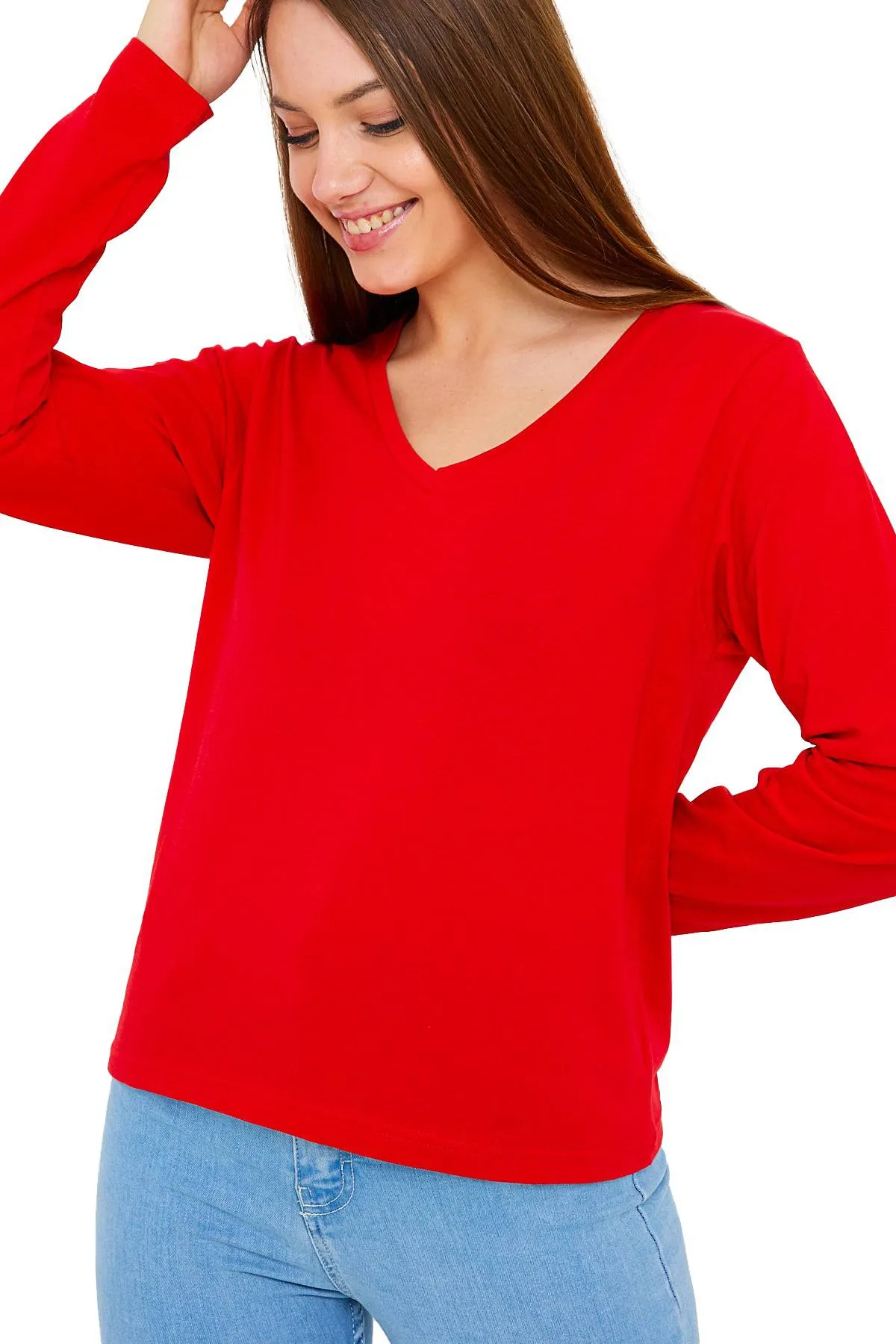 Long Sleeve V-Neck Shirts for Women & Girls - Colorful Pima Cotton