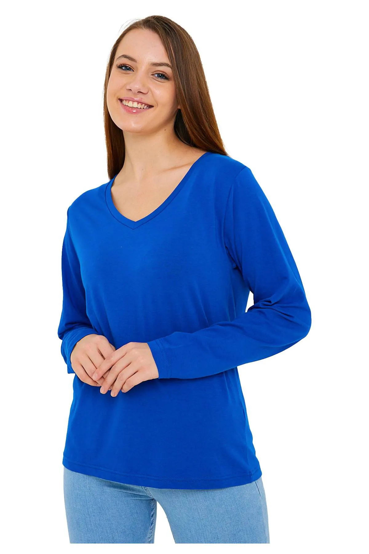 Long Sleeve V-Neck Shirts for Women & Girls - Colorful Pima Cotton