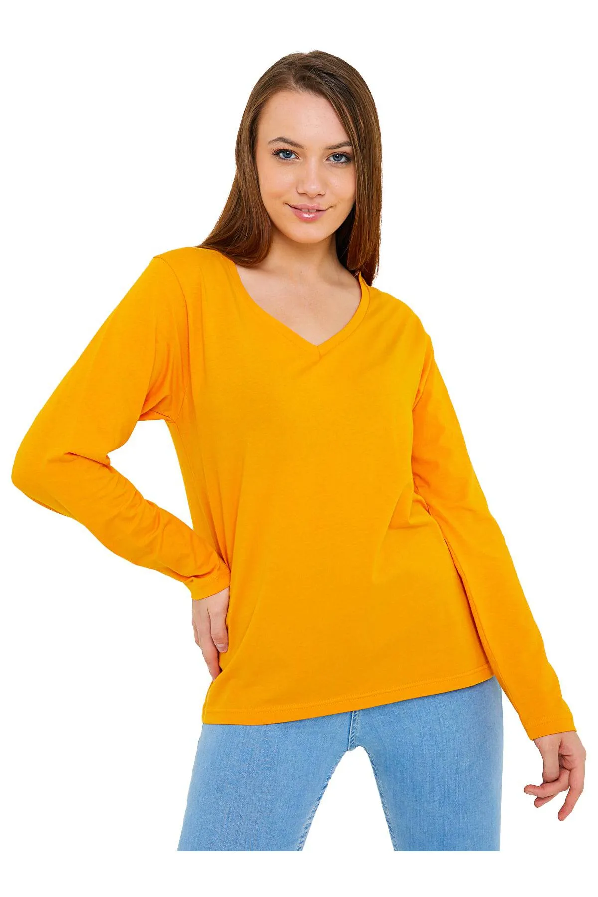 Long Sleeve V-Neck Shirts for Women & Girls - Colorful Pima Cotton