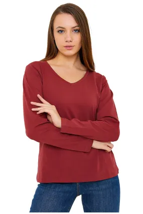 Long Sleeve V-Neck Shirts for Women & Girls - Colorful Pima Cotton