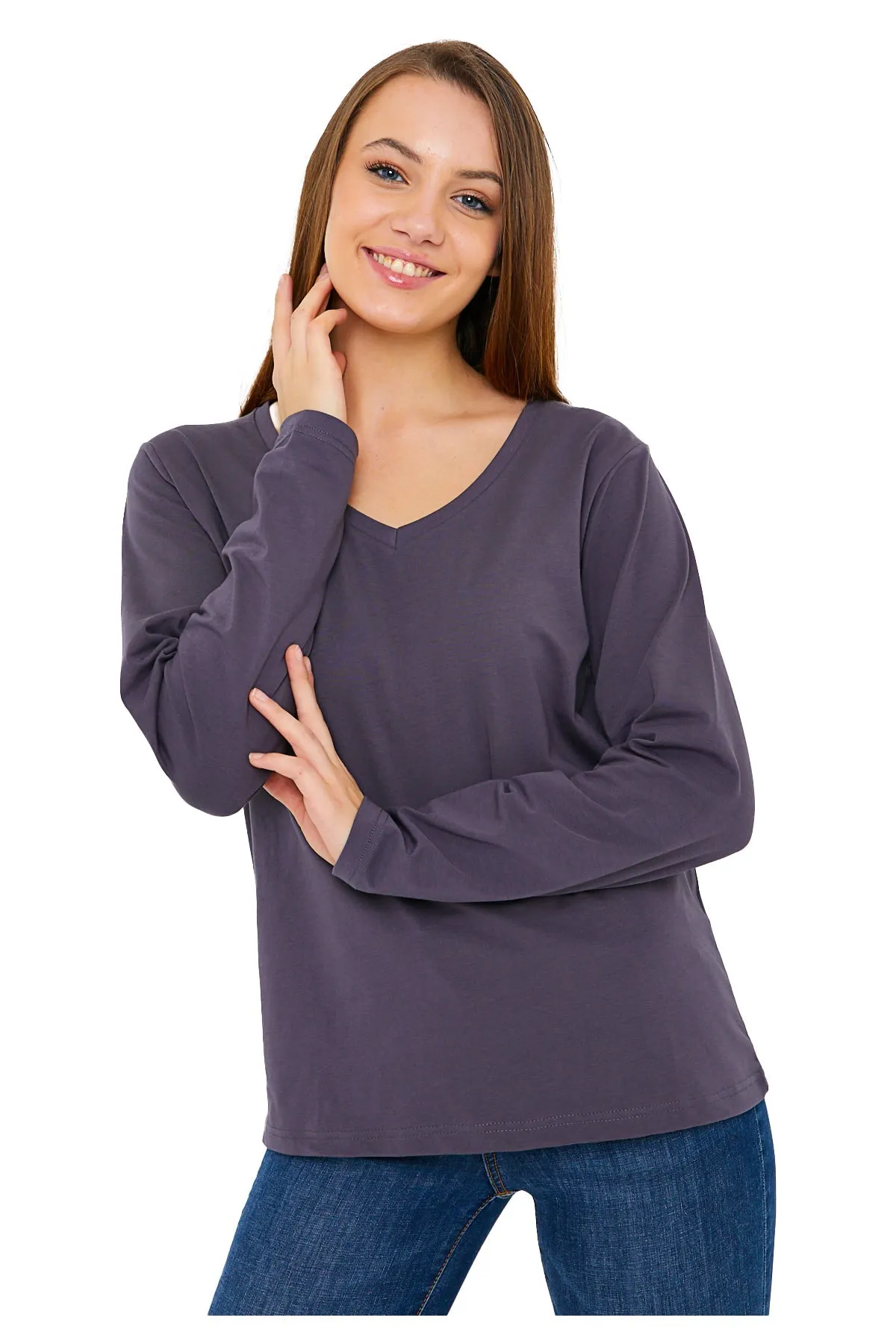 Long Sleeve V-Neck Shirts for Women & Girls - Colorful Pima Cotton