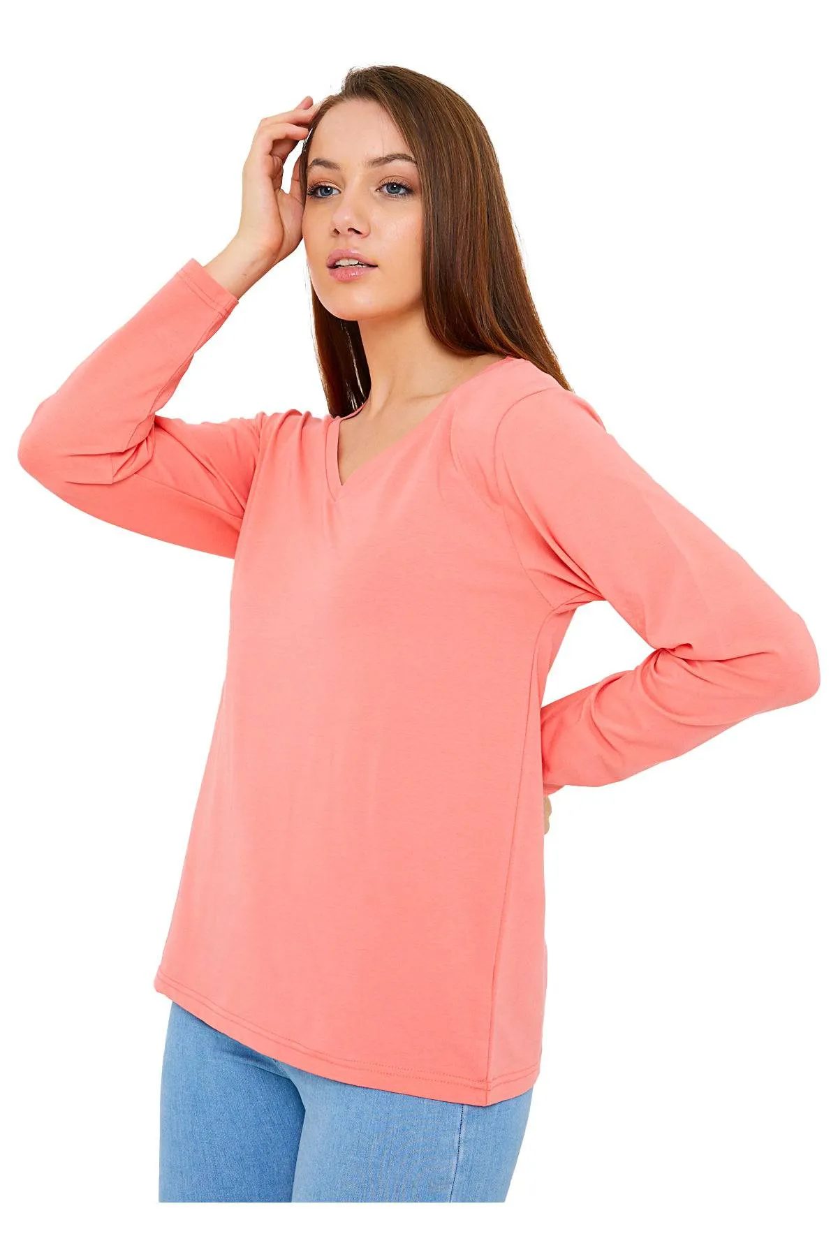 Long Sleeve V-Neck Shirts for Women & Girls - Colorful Pima Cotton