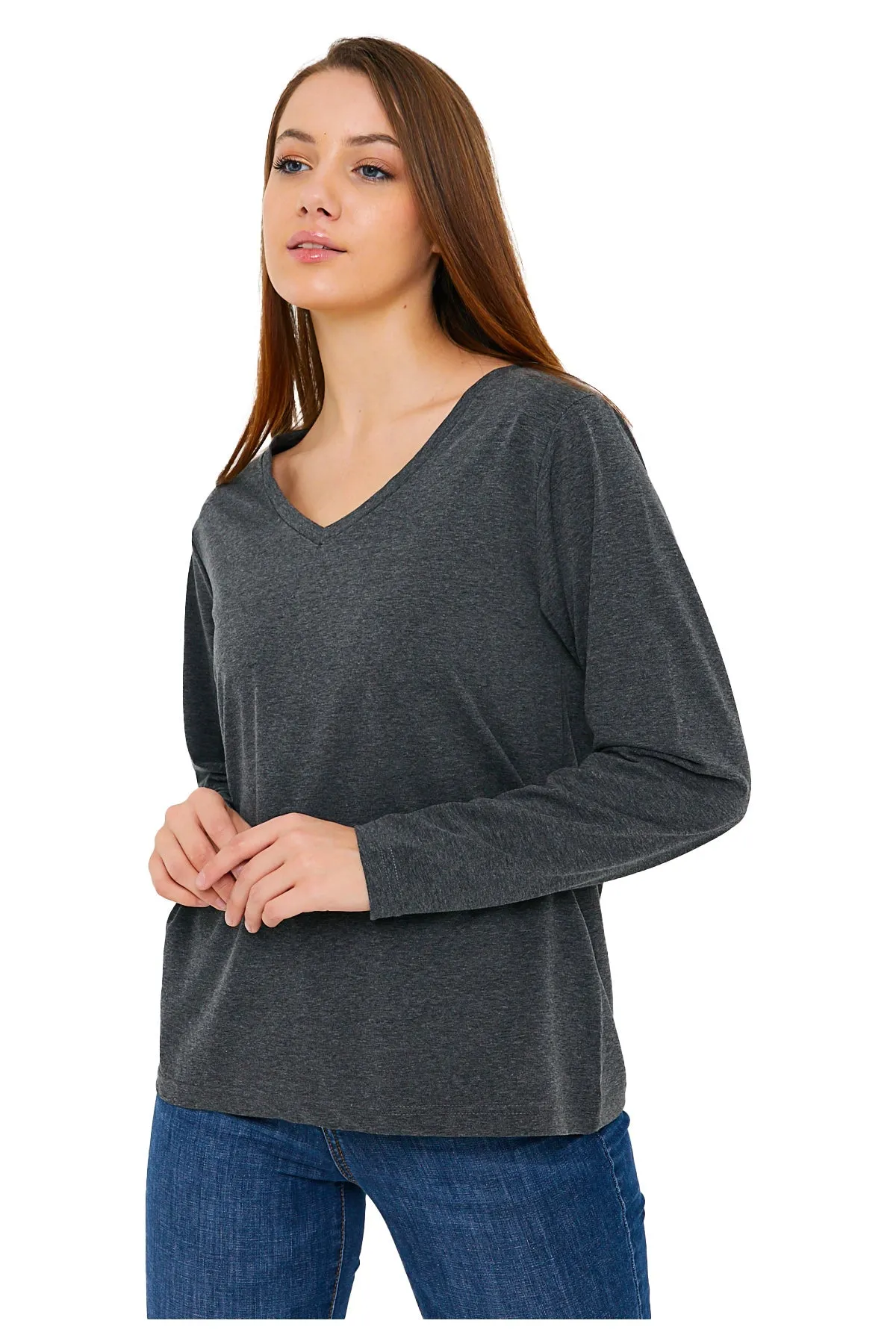 Long Sleeve V-Neck Shirts for Women & Girls - Colorful Pima Cotton