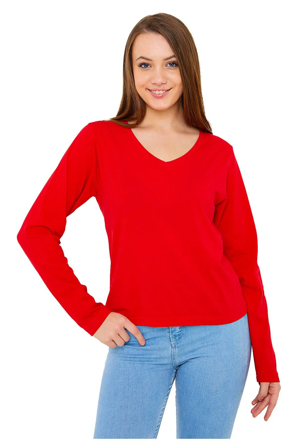 Long Sleeve V-Neck Shirts for Women & Girls - Colorful Pima Cotton