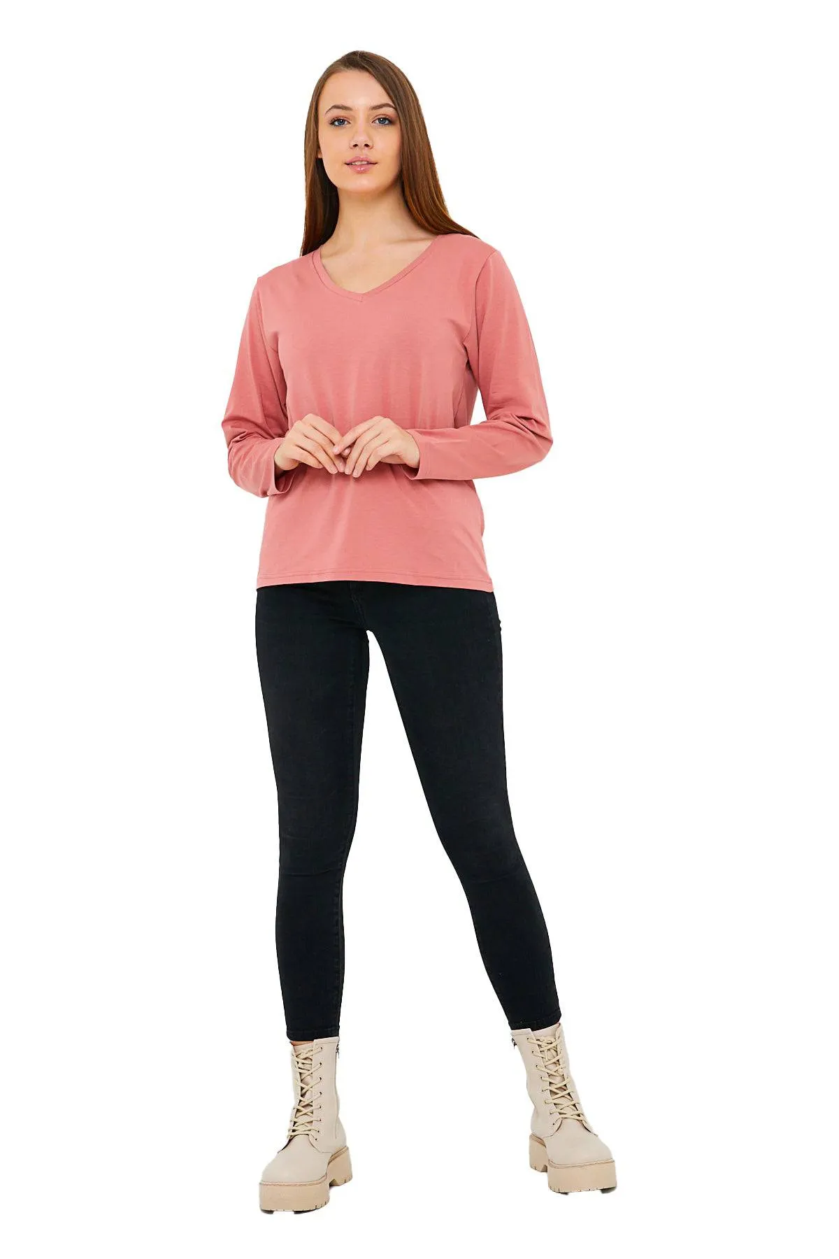 Long Sleeve V-Neck Shirts for Women & Girls - Colorful Pima Cotton