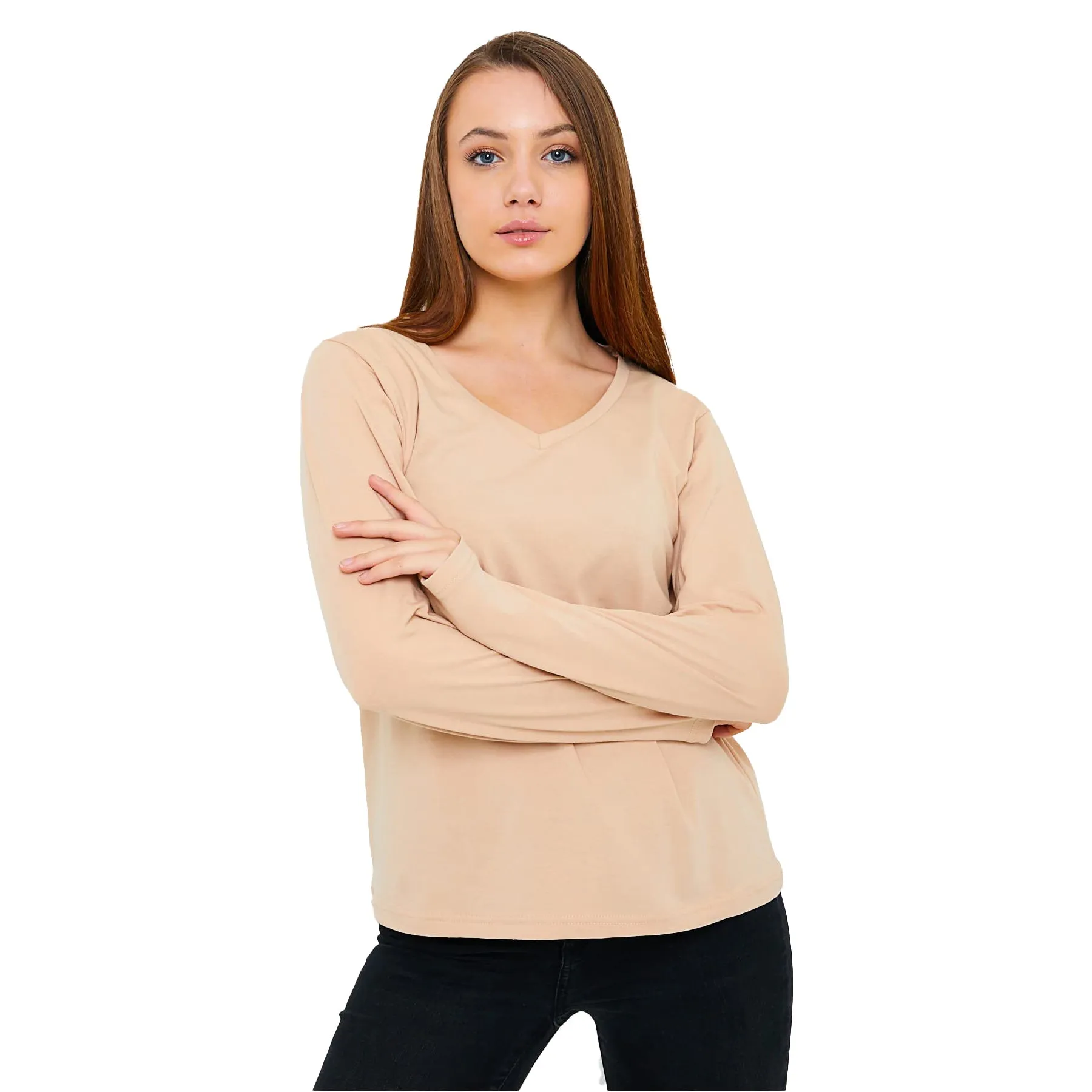 Long Sleeve V-Neck Shirts for Women & Girls - Colorful Pima Cotton