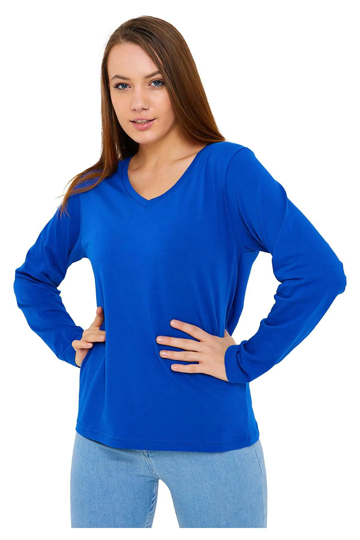 Long Sleeve V-Neck Shirts for Women & Girls - Colorful Pima Cotton