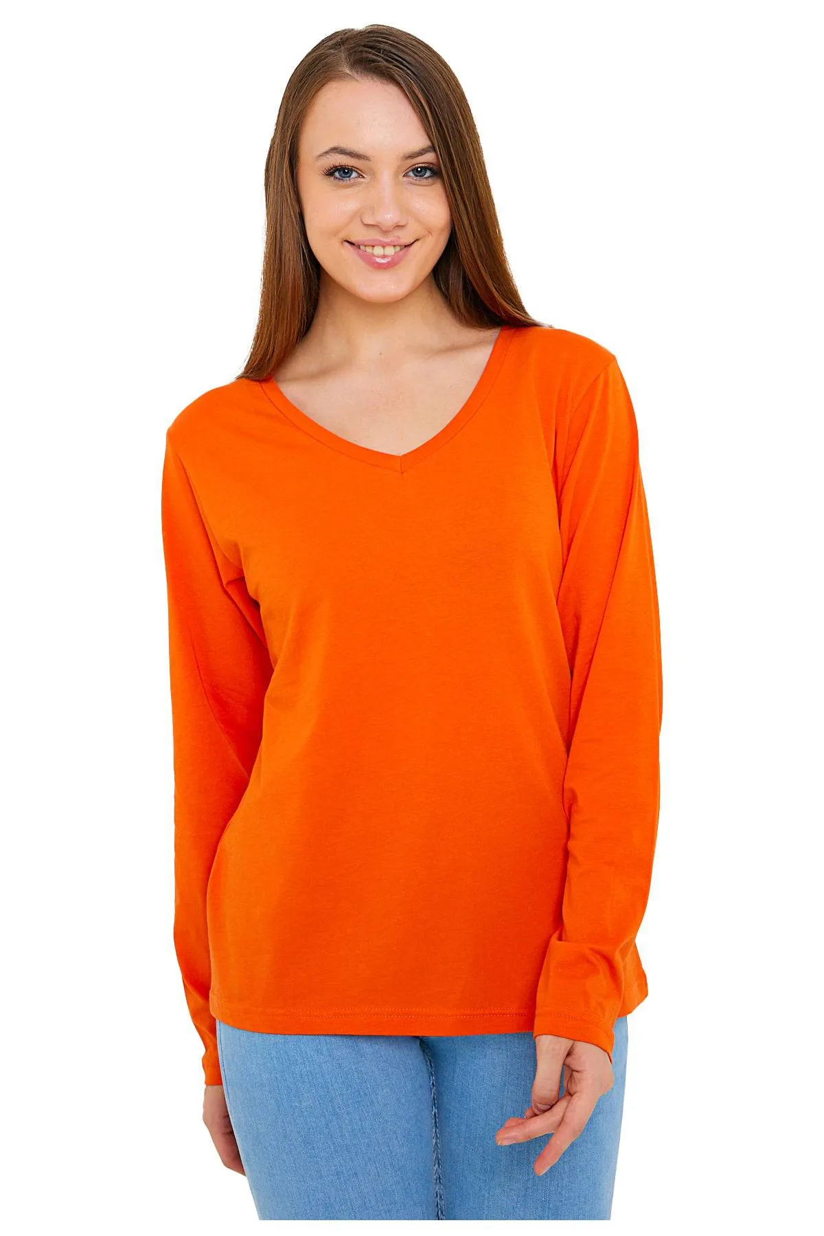 Long Sleeve V-Neck Shirts for Women & Girls - Colorful Pima Cotton