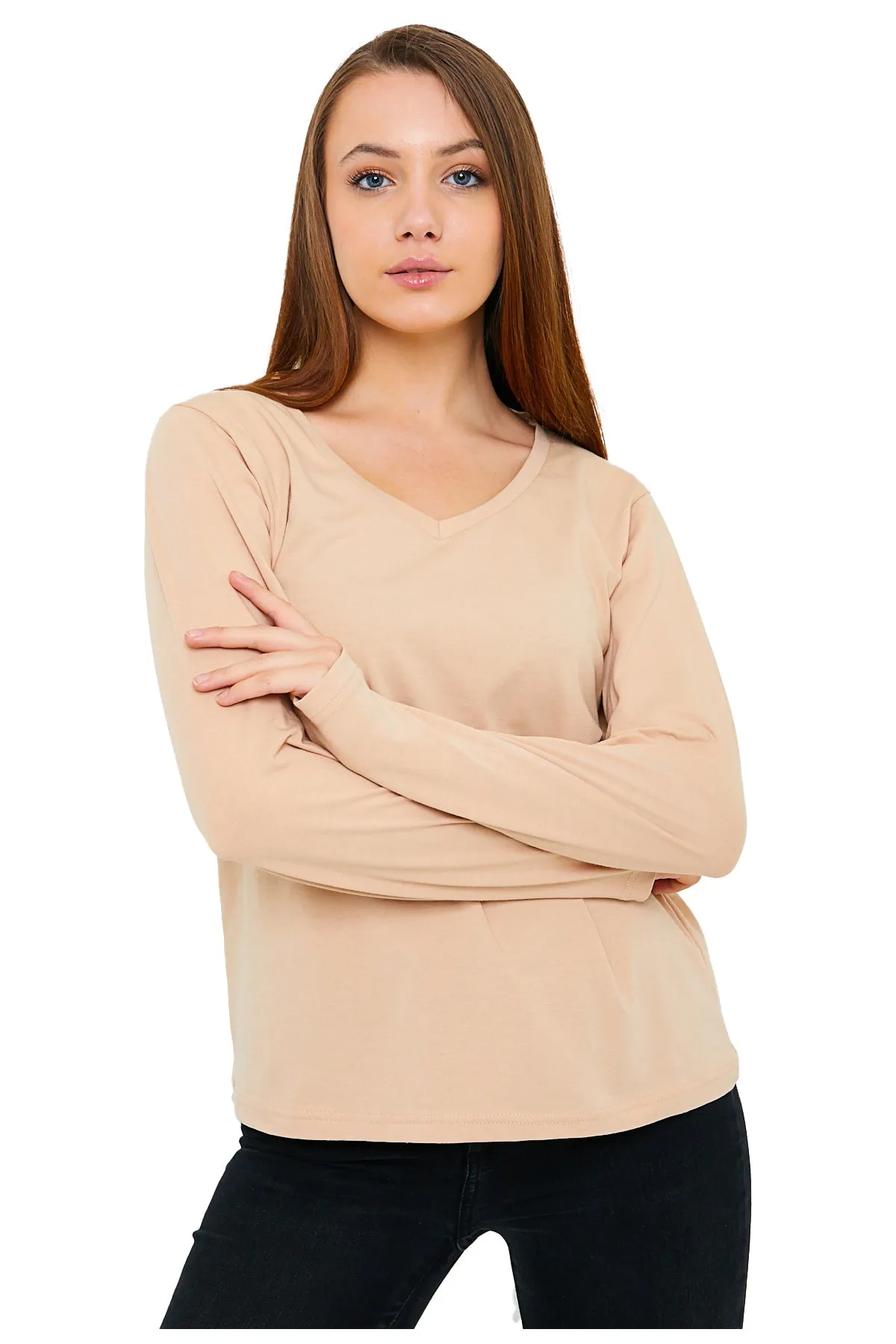 Long Sleeve V-Neck Shirts for Women & Girls - Colorful Pima Cotton