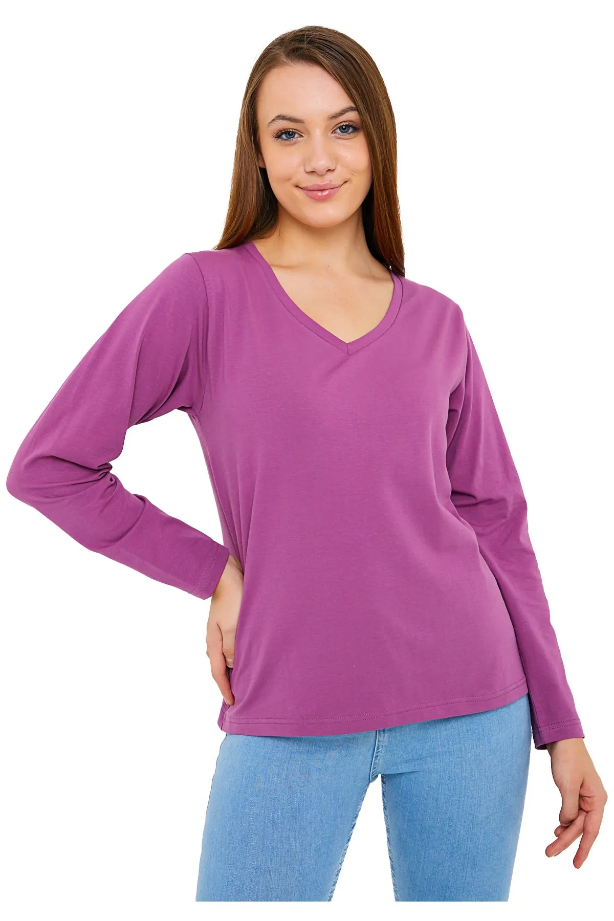 Long Sleeve V-Neck Shirts for Women & Girls - Colorful Pima Cotton