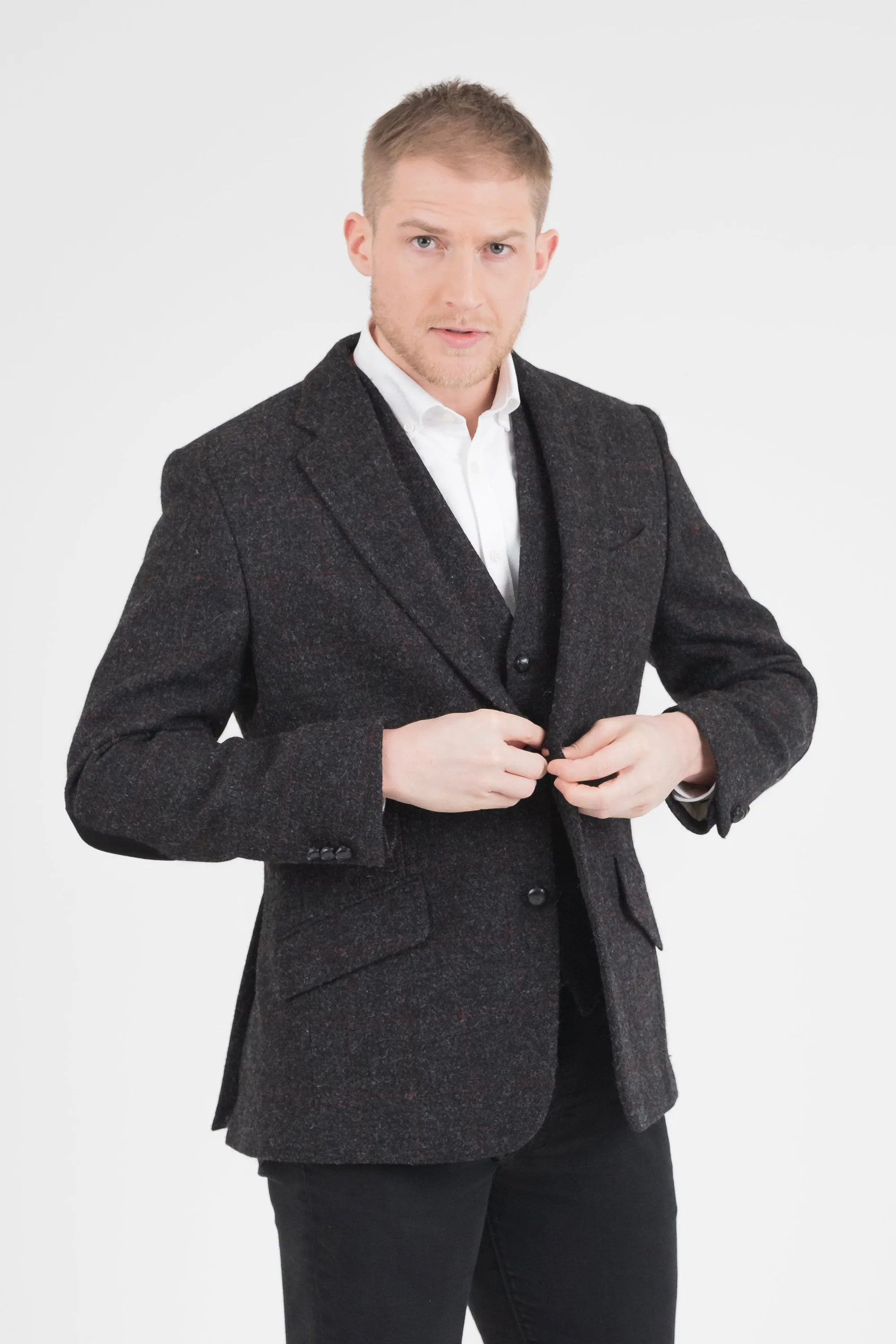 Men's Harris Tweed Patrick Jacket - Charcoal Red Check